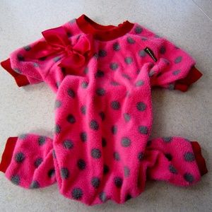 Fitwarm Fleece Dog Pajamas Pink Polka Dot w/Bow Medium